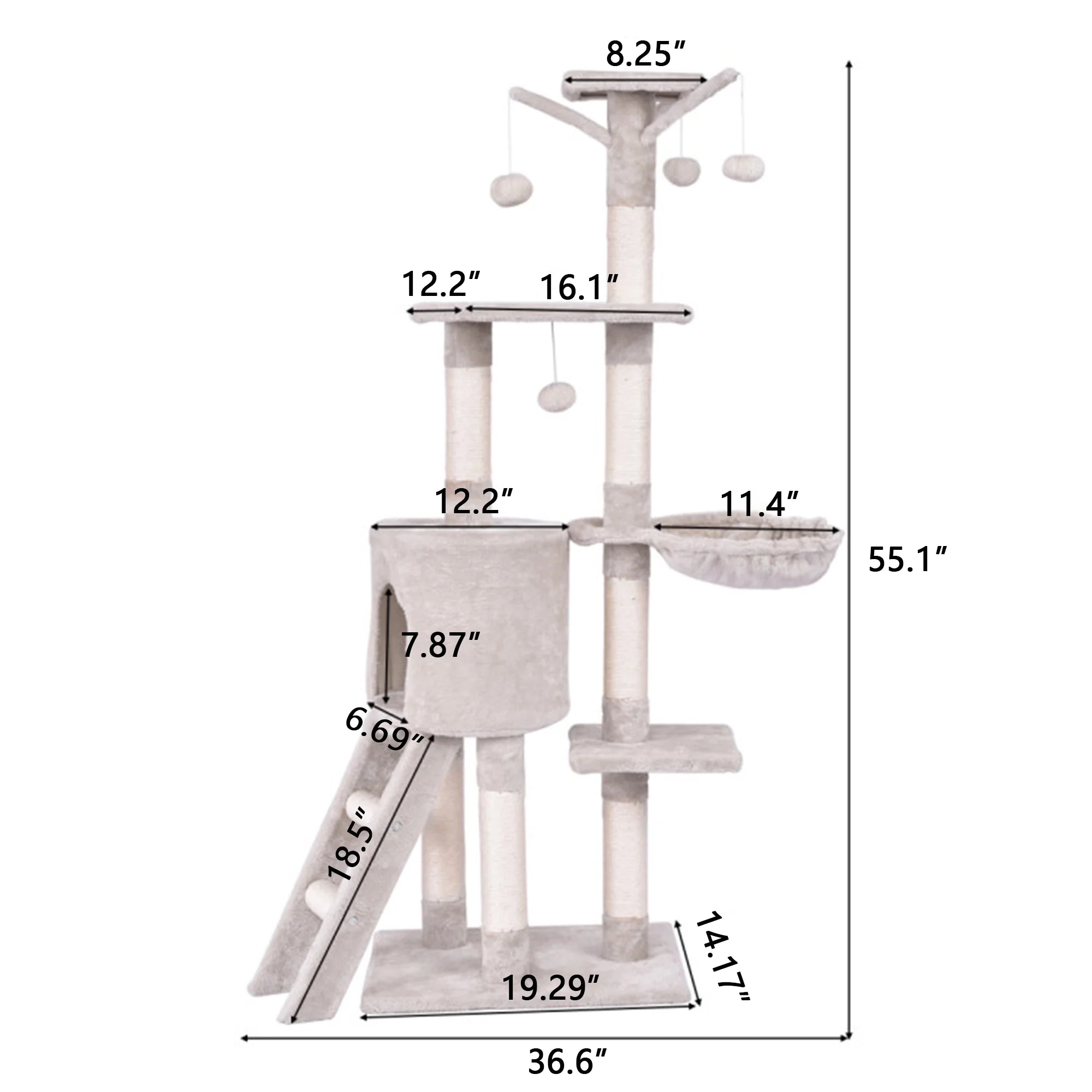 57" 4 Levels Platform Cat Tree House, Cat Condo for Large Cats with Fully Scratching Posts, Cat Tower for Indoor, Beige